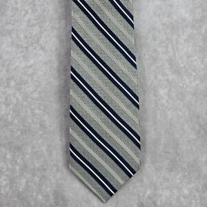 Enro Gray Silver Blue Stripe Repp Executive Geometric Silk Neck Tie‎ Men's